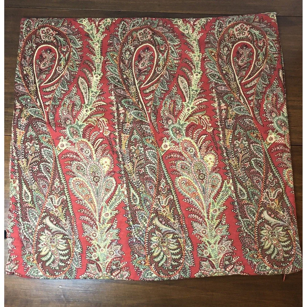 Pottery Barn Red/Green Paisley Cotton/Linen Pillow Cover Sham 24